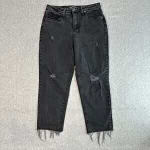 Wild Fable Mom Jeans Black Womens 10 Denim Distressed High Rise Crop Frayed Hem